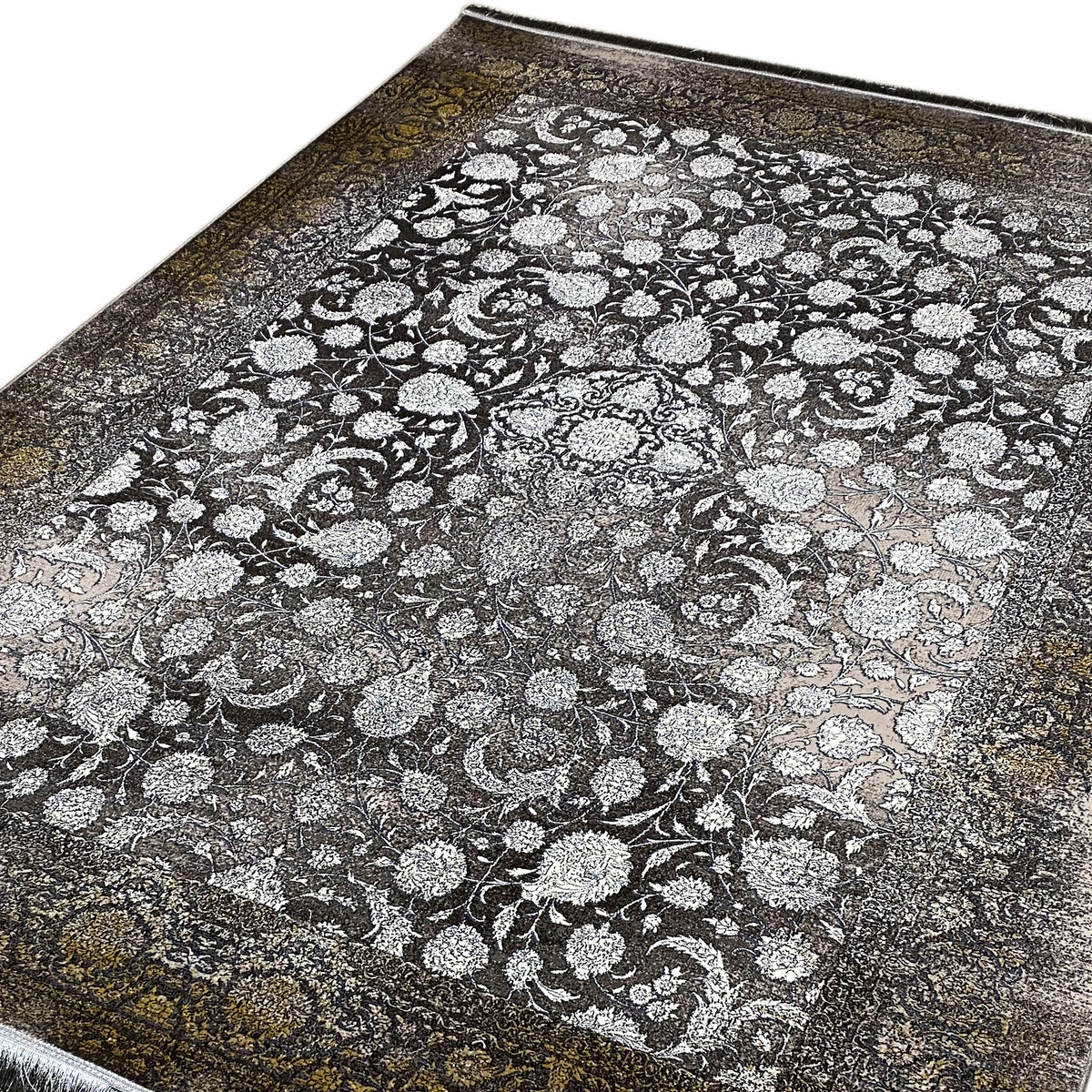 Rug “Eternal Autumn” 170x240 cm, close-up of the floral patterns in gray and silver