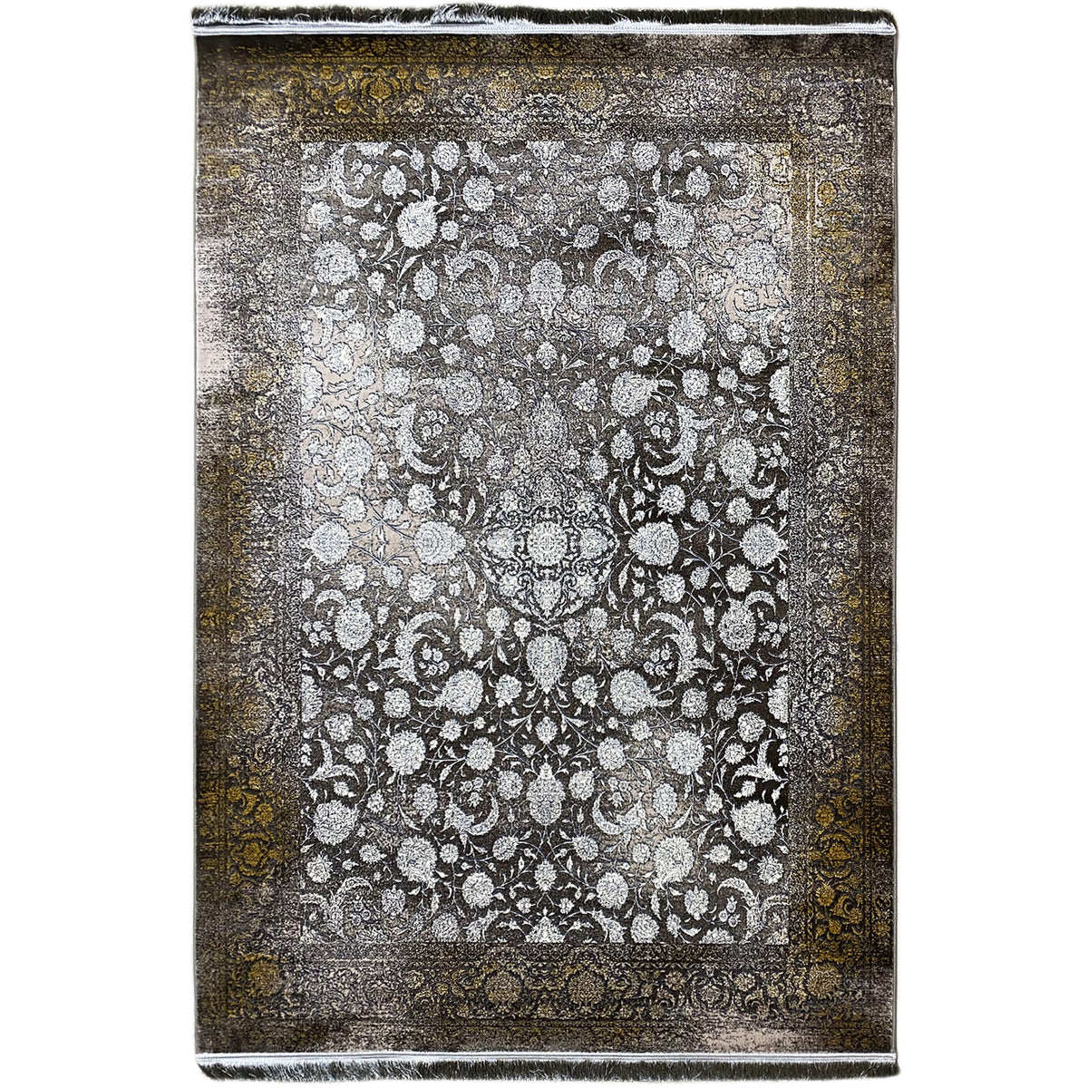 “Eternal Autumn” rug, 170x240 cm, with silver floral ornaments and gold-colored borders