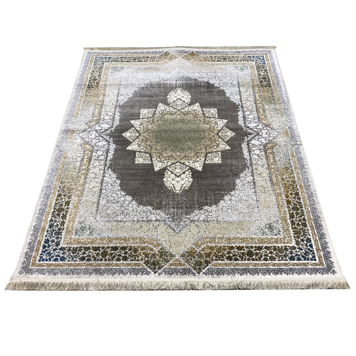 Cream rug 170x240 cm with a rectangular border, cream-colored geometric pattern and central star