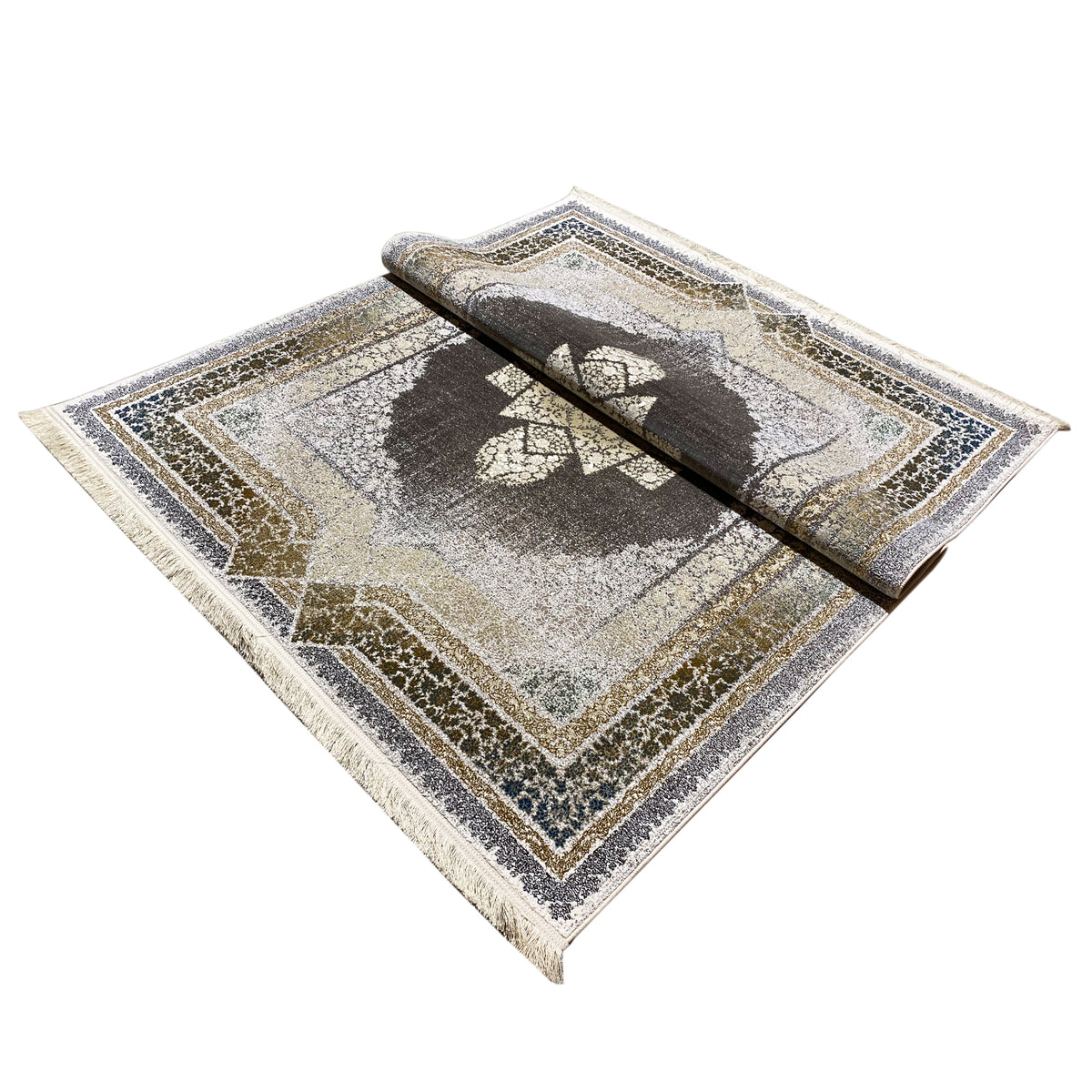 Cream-colored rug 170x240 cm with a rolled underlay/protective roll on the surface