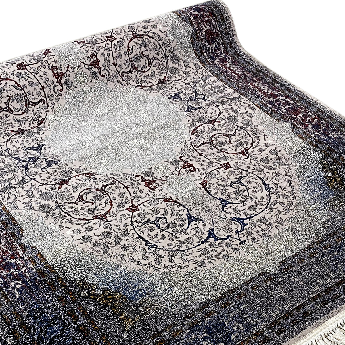 Rug 160x230 cm with a light gray Baroque ornament pattern and dark border design
