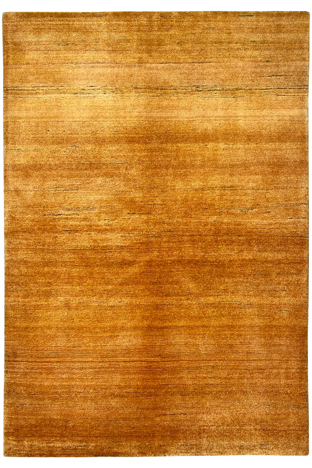 Gabbeh rug in gold, front view with a narrow border and homogeneous surface