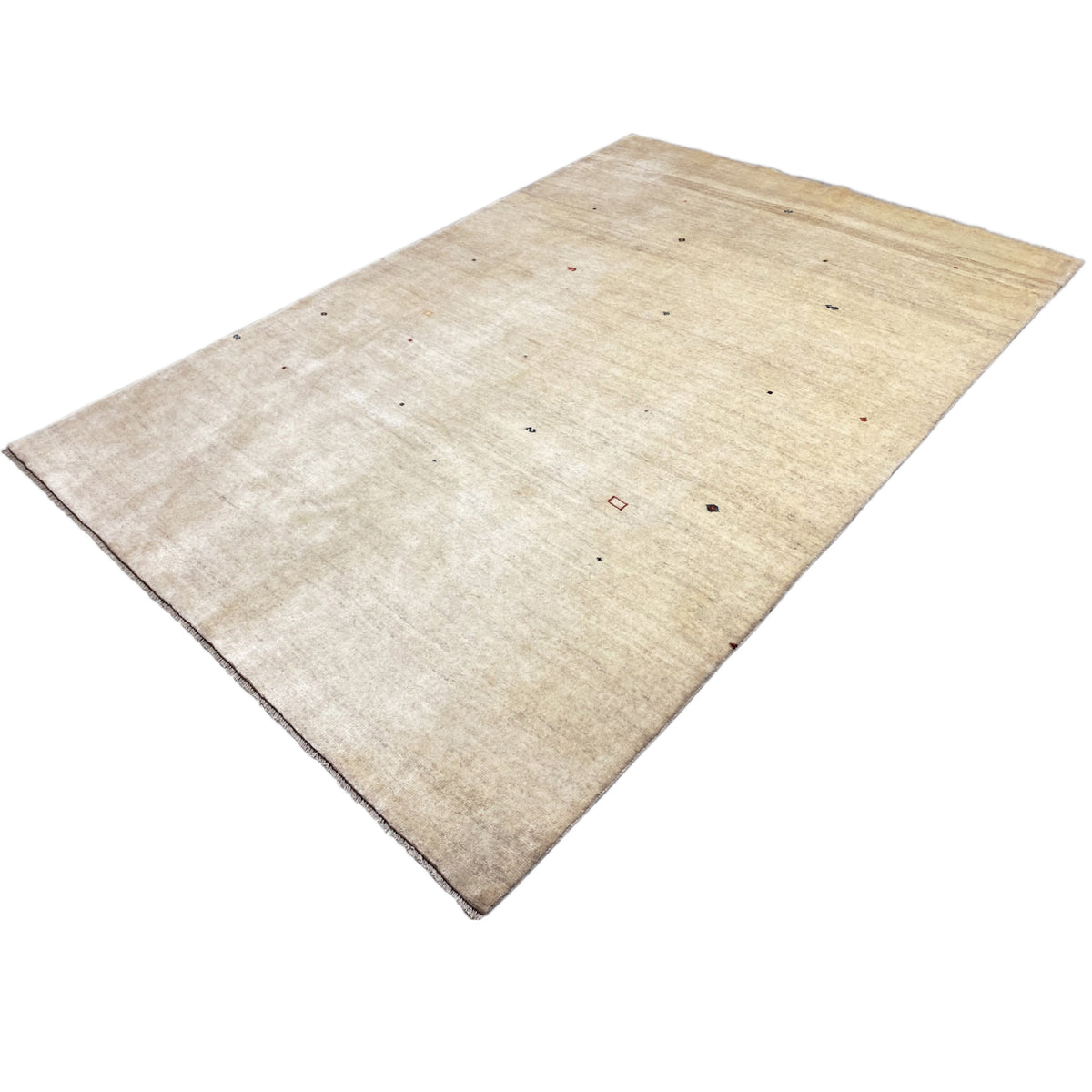Beige Gabbeh rug with a fine texture and colorful dots, rectangular.