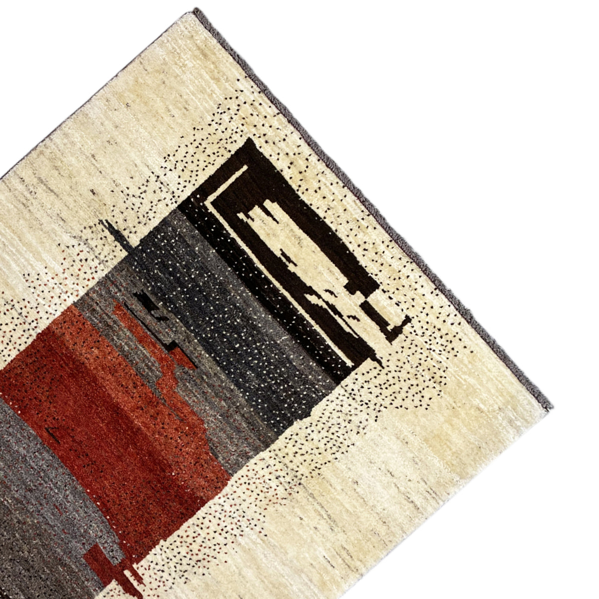 Gabbeh rug 166×115 cm, beige field with black border element and red accent