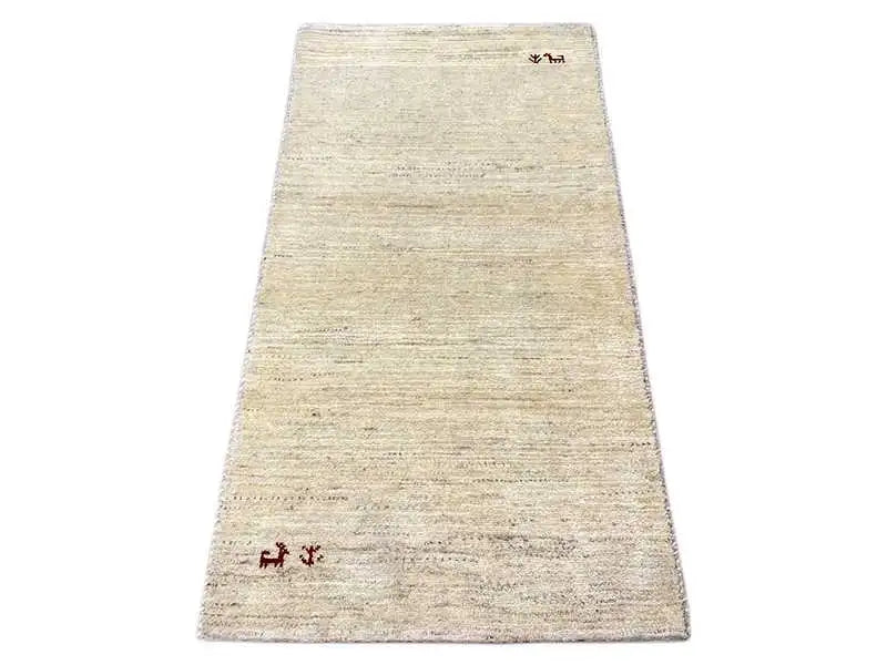 Gabbeh rug 140x70 cm, light beige, with reddish-brown ornaments in the lower section