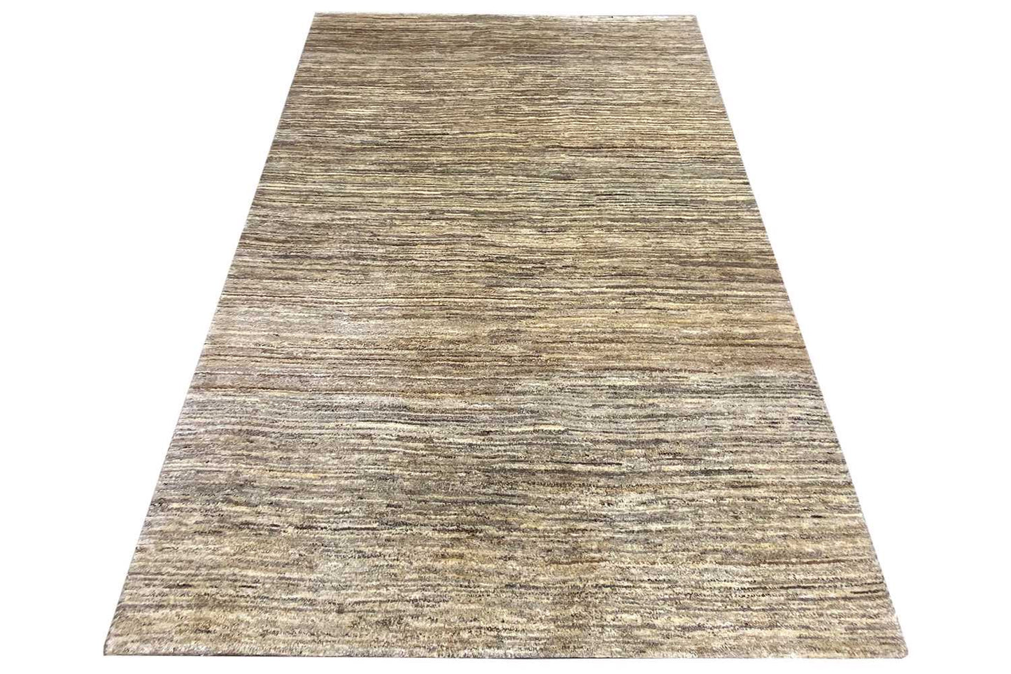 Gabbeh rug with a funnel-shaped perspective, light gray-beige striped pattern