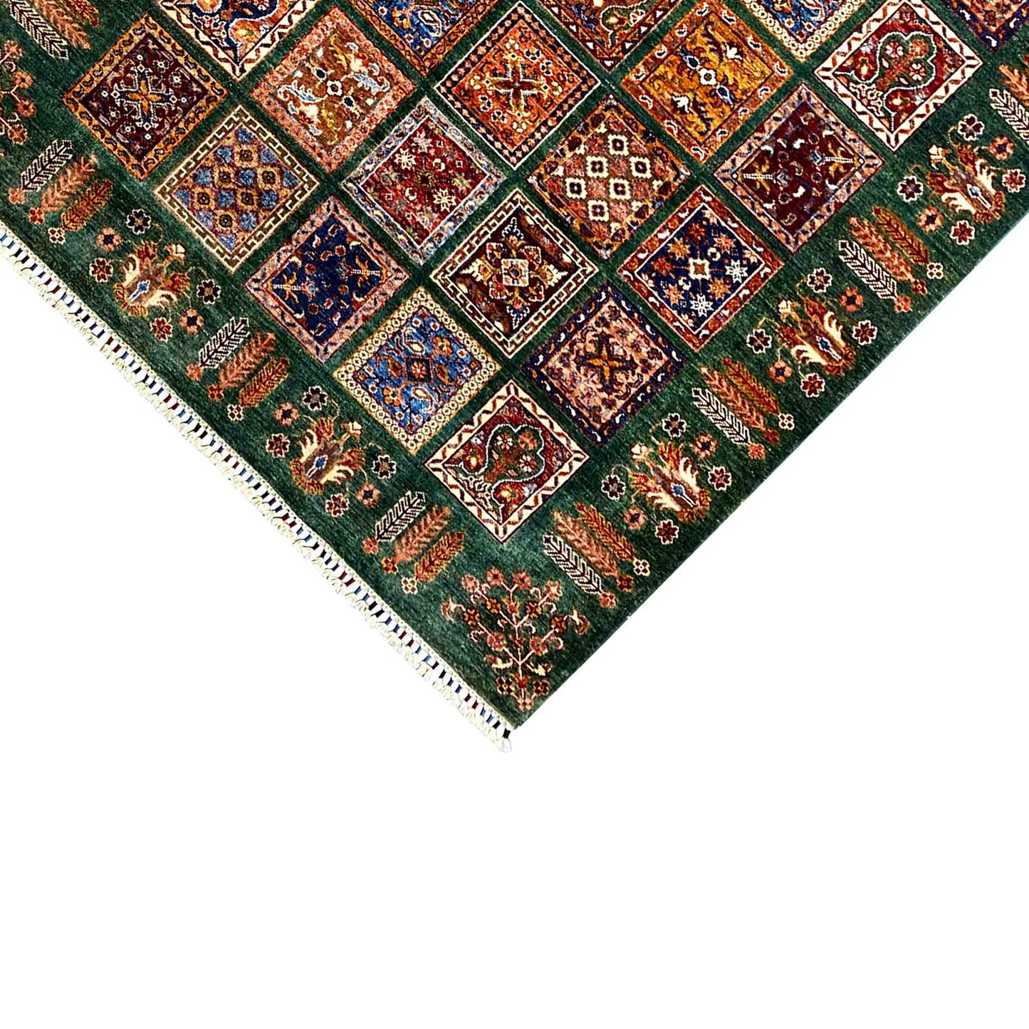 Handgeknüpfter Khorjin Teppich - Grüner Wollteppich, 212x159 cm - German Carpet Shop