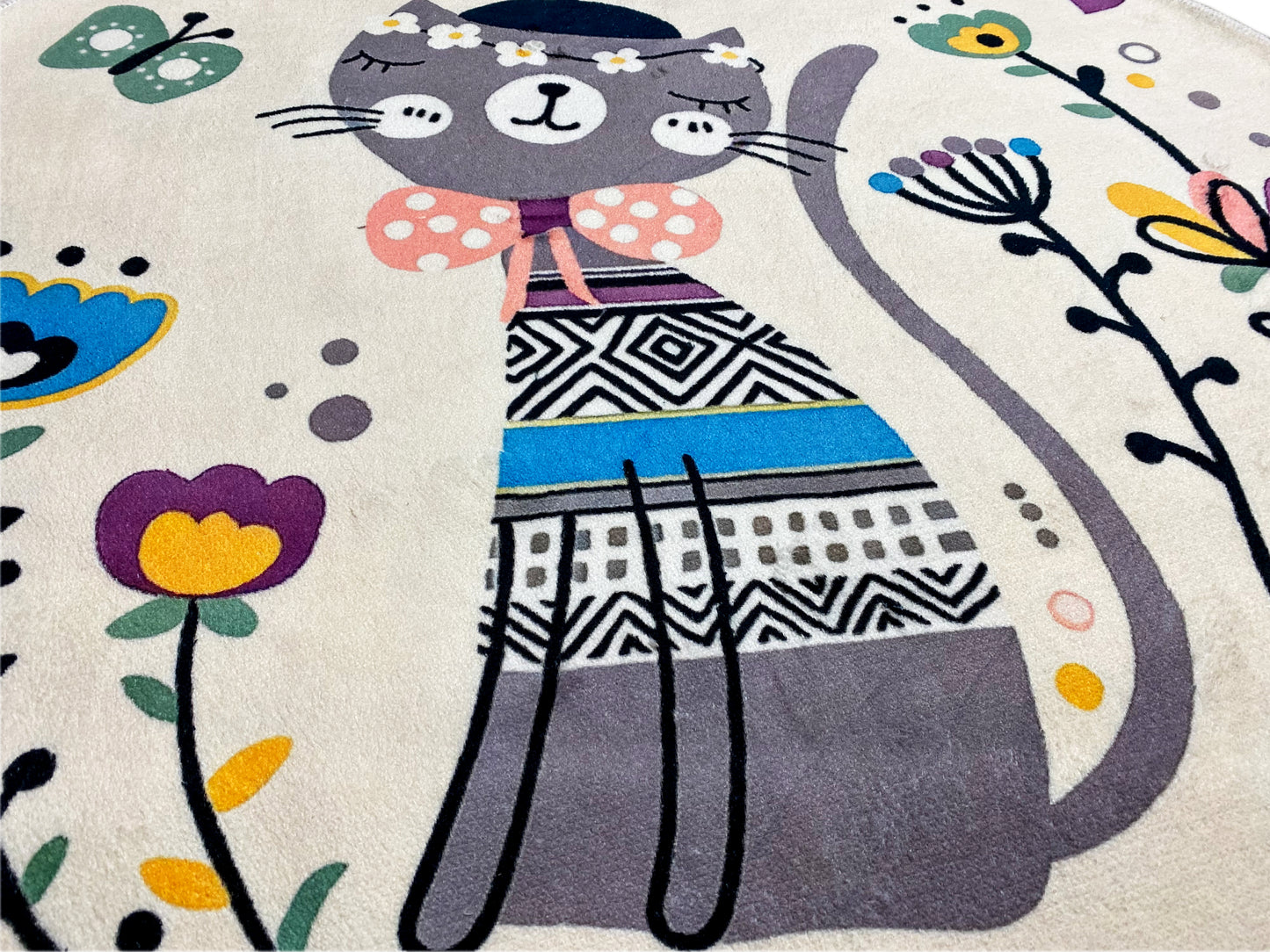 Round Children's Rug Cat, white, 120 cm