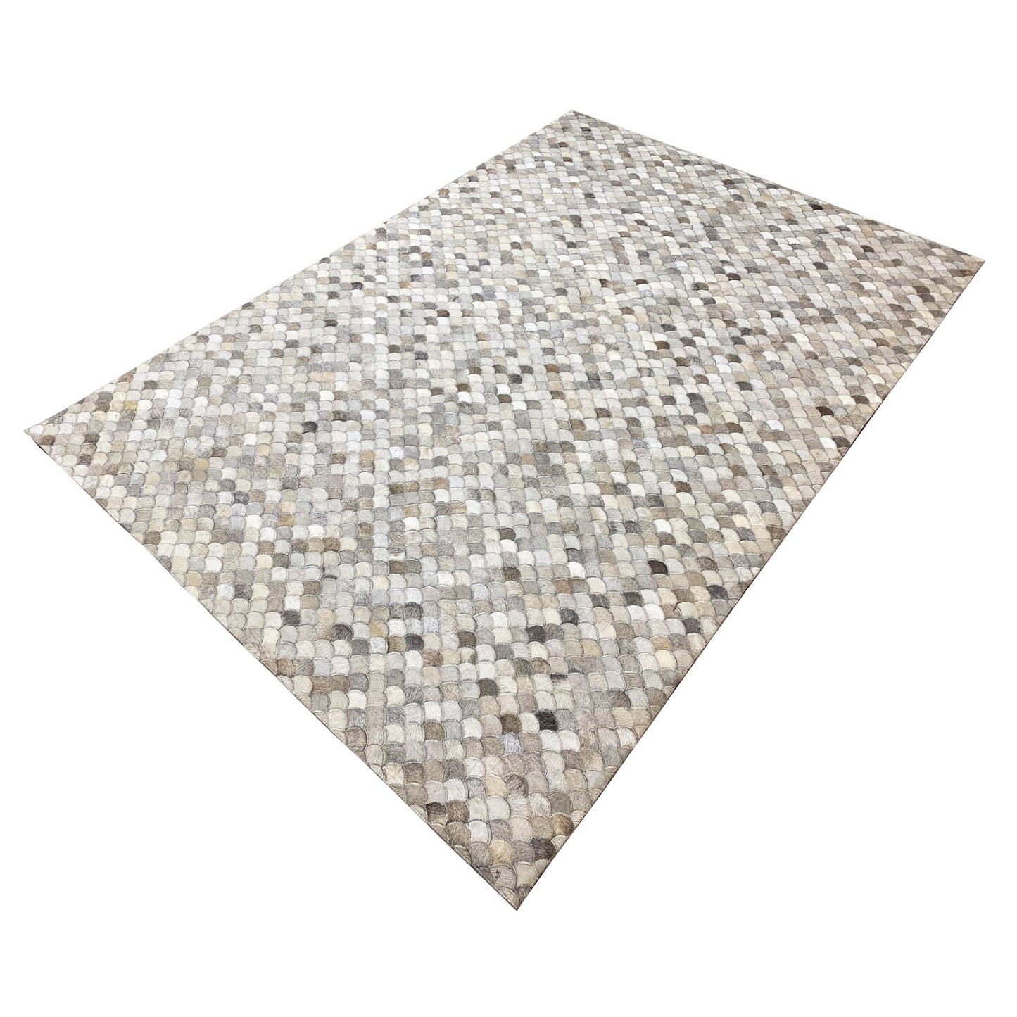 Shell calfskin rug with shell pattern, light beige and gray tones
