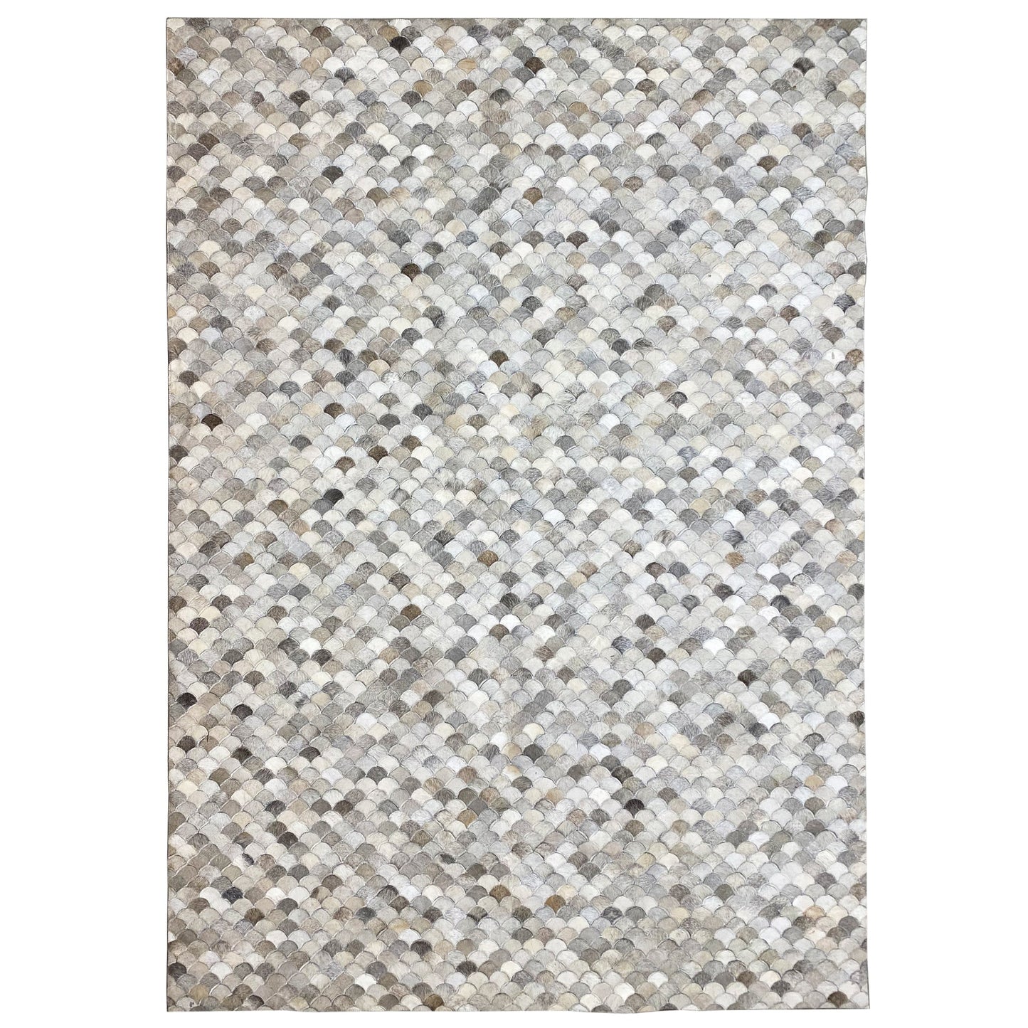 Shell calfskin rug 228x159 cm with a shell pattern in light beige, gray, and anthracite