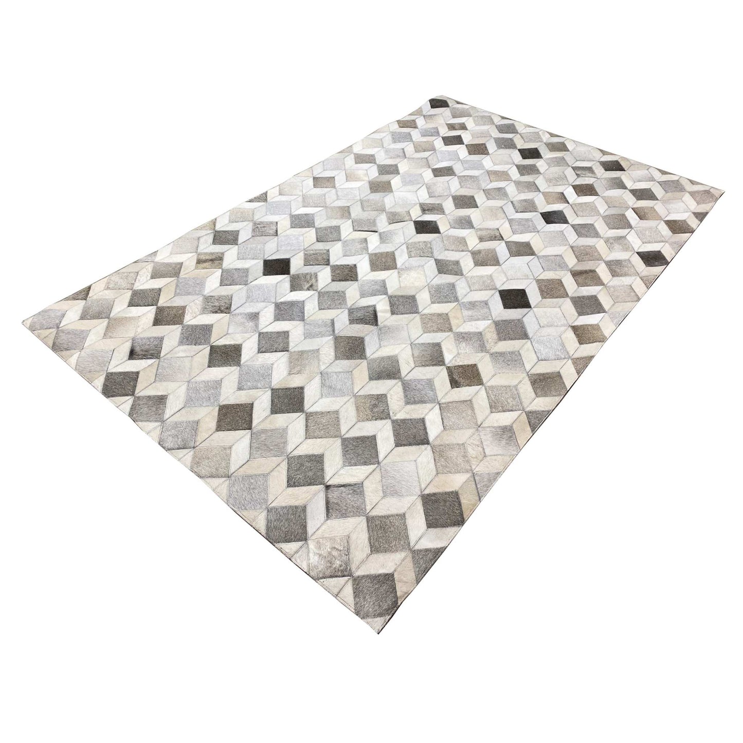 Rug with a cube pattern in light gray tones and beige areas