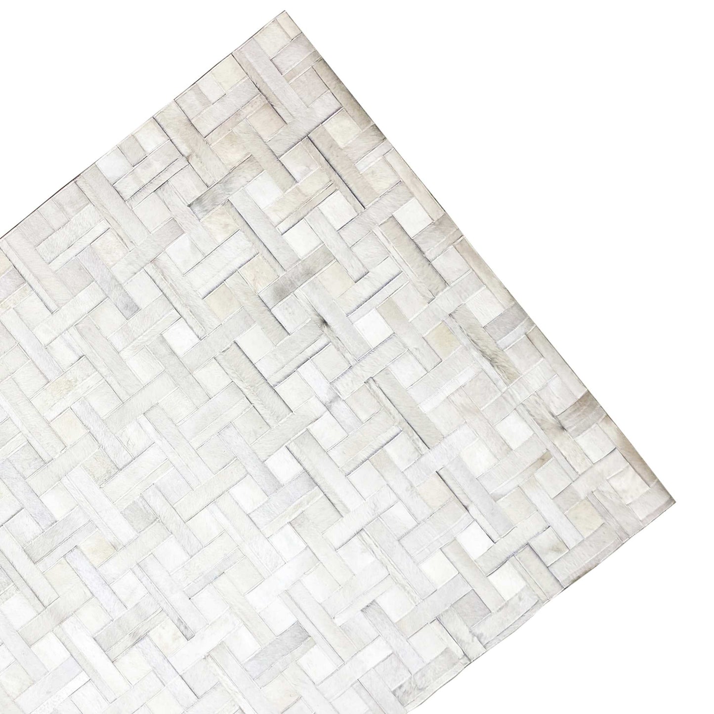 Leather rug with a brick pattern, light tone-on-tone color scheme