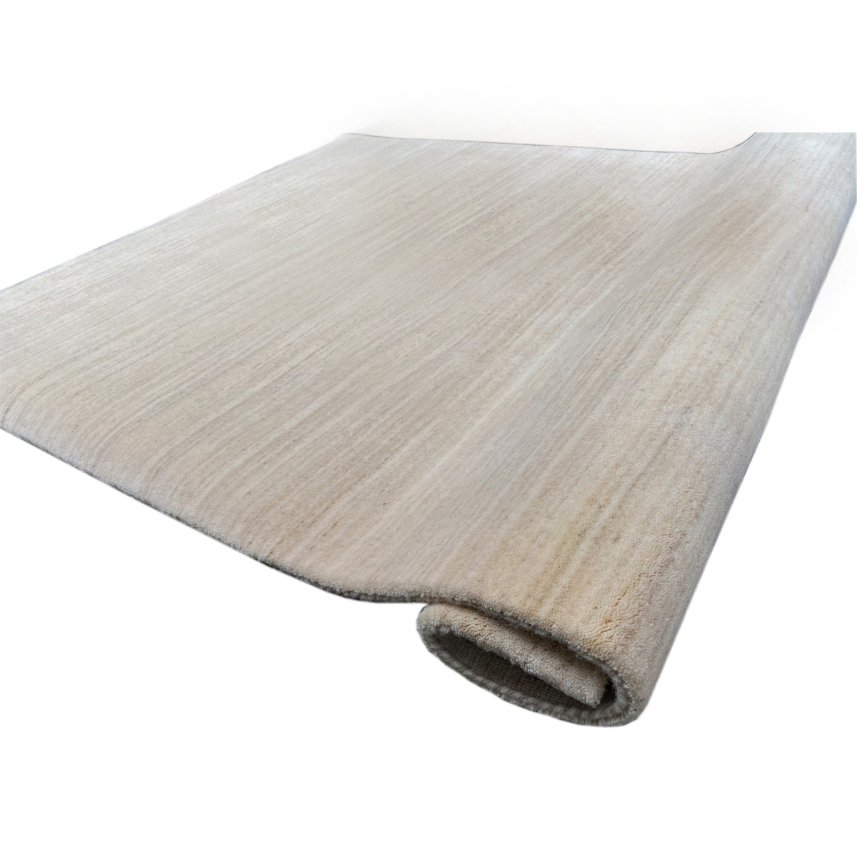 Gabbeh rug, natural, light beige, rolled edge with backing fabric visible