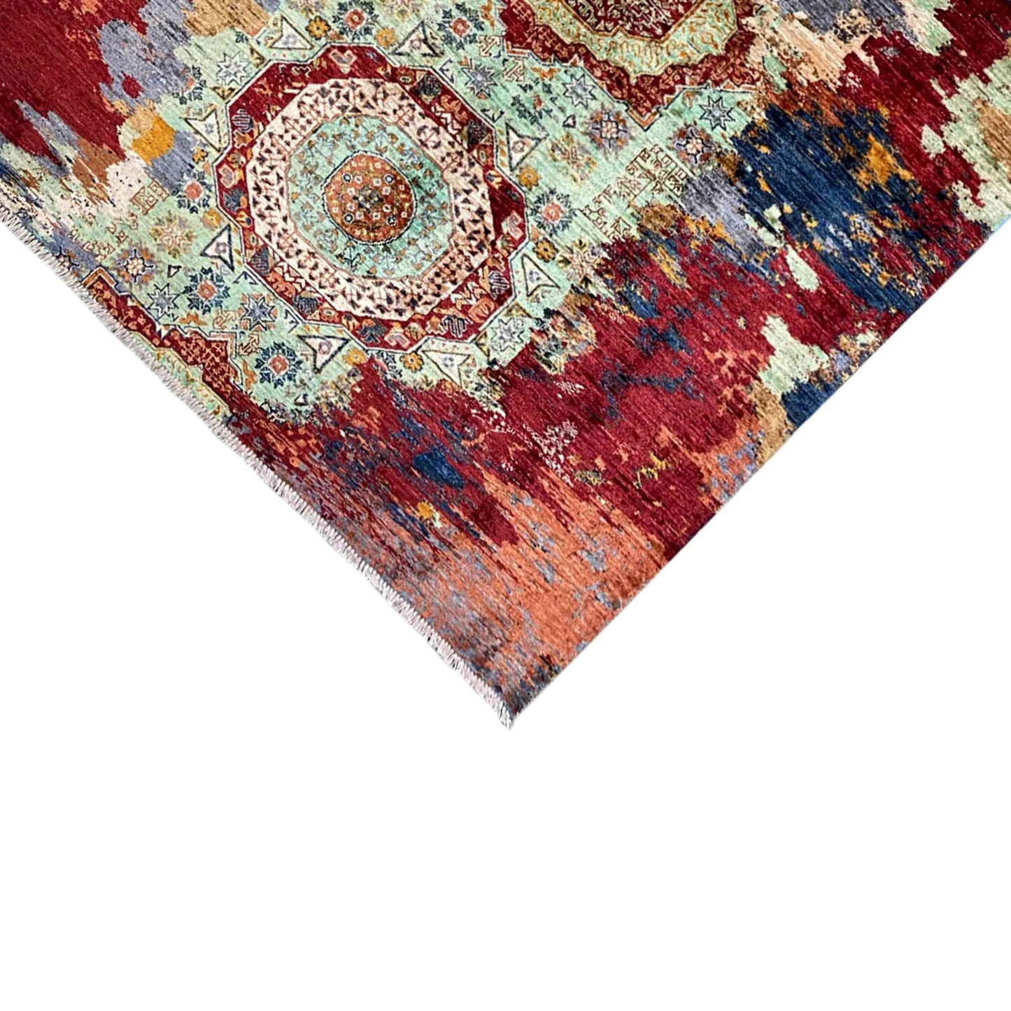 Mamluk Handgeknüpfter Teppich Rot Grün 237x176 cm - German Carpet Shop