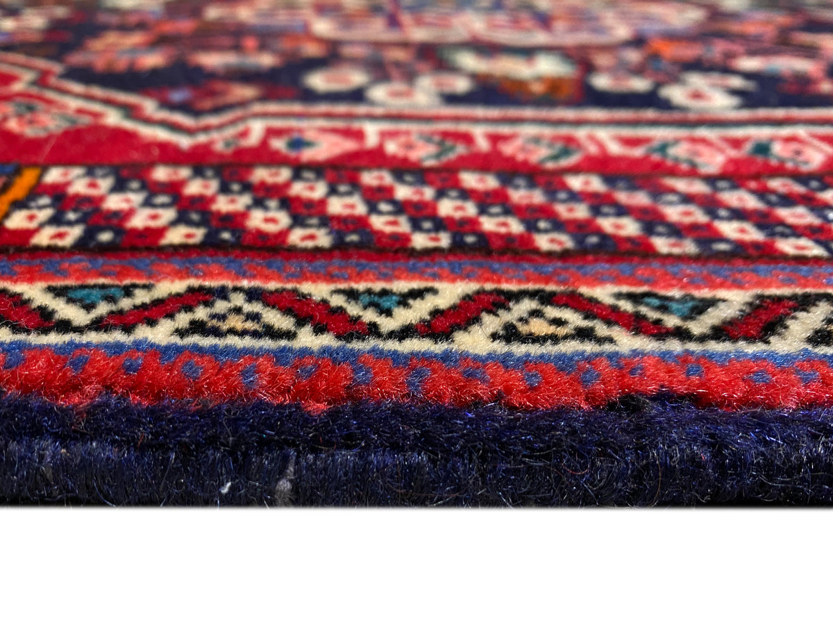 Poshti rug 66x63 cm Edge detail: dark blue pile with red accents