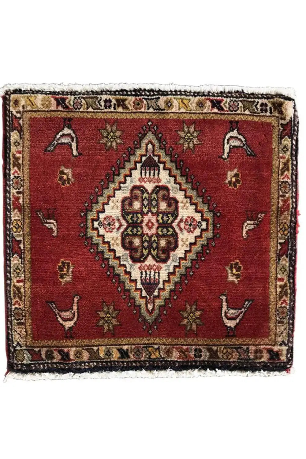 Poschti Qashqai rug 52x49 cm, red square with central quatrefoil ornament