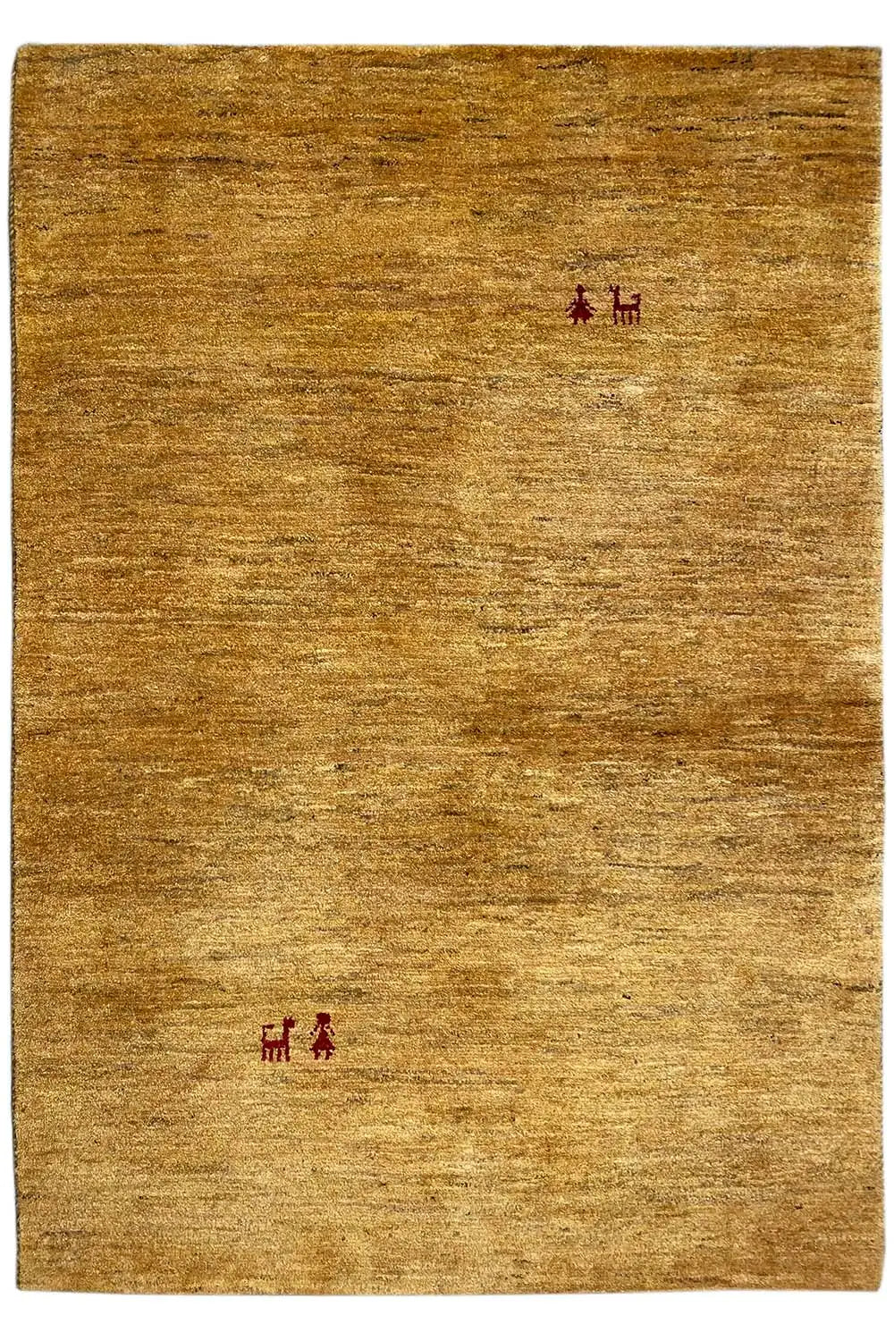 Golden-brown Gabbeh rug with small red medallions, 151x101 cm