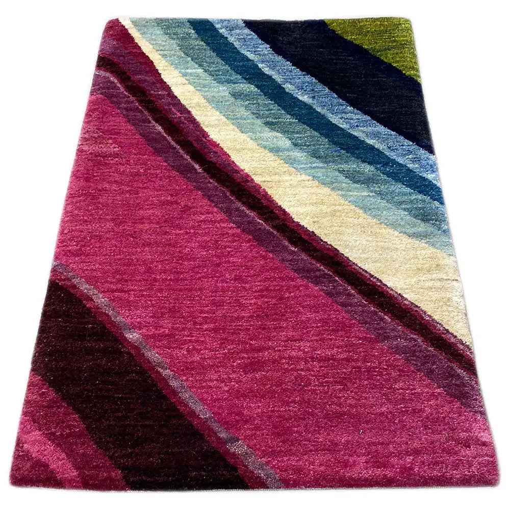 Gabbeh rug with diagonal stripes, pink base, rectangular (90x57 cm)