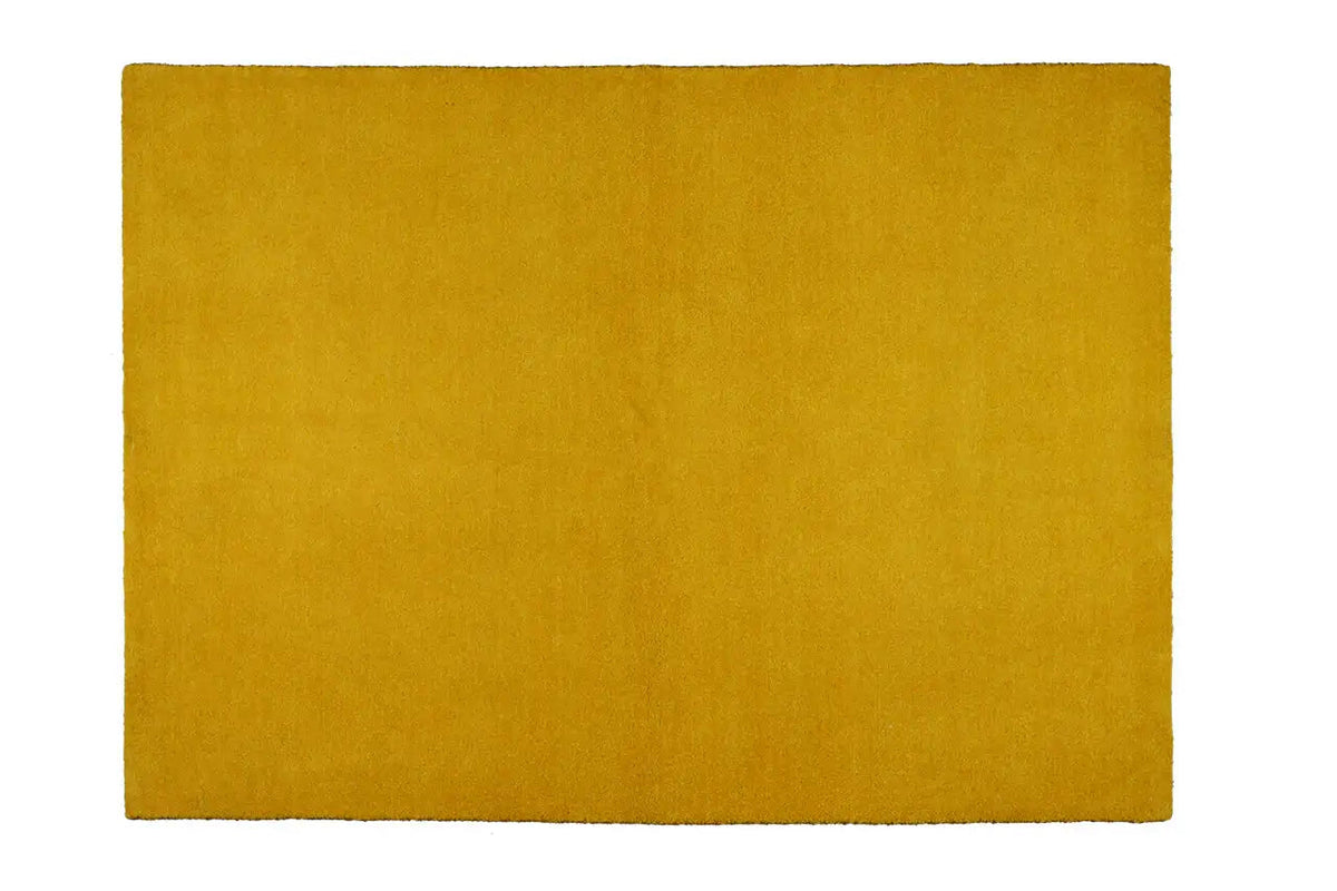 Mustard-yellow Gabbeh rug, rectangular view