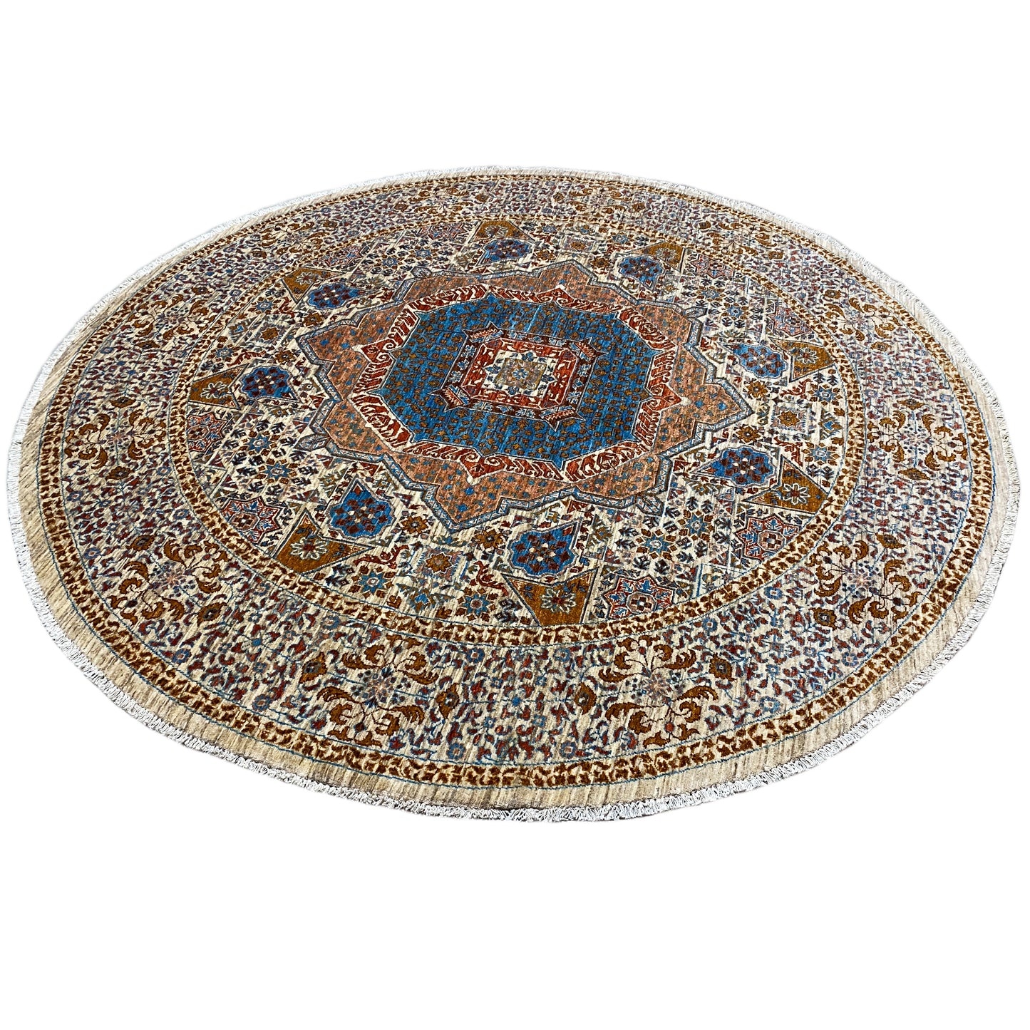 Runder Beiger Mamluk Teppich, 246x246 cm - German Carpet Shop
