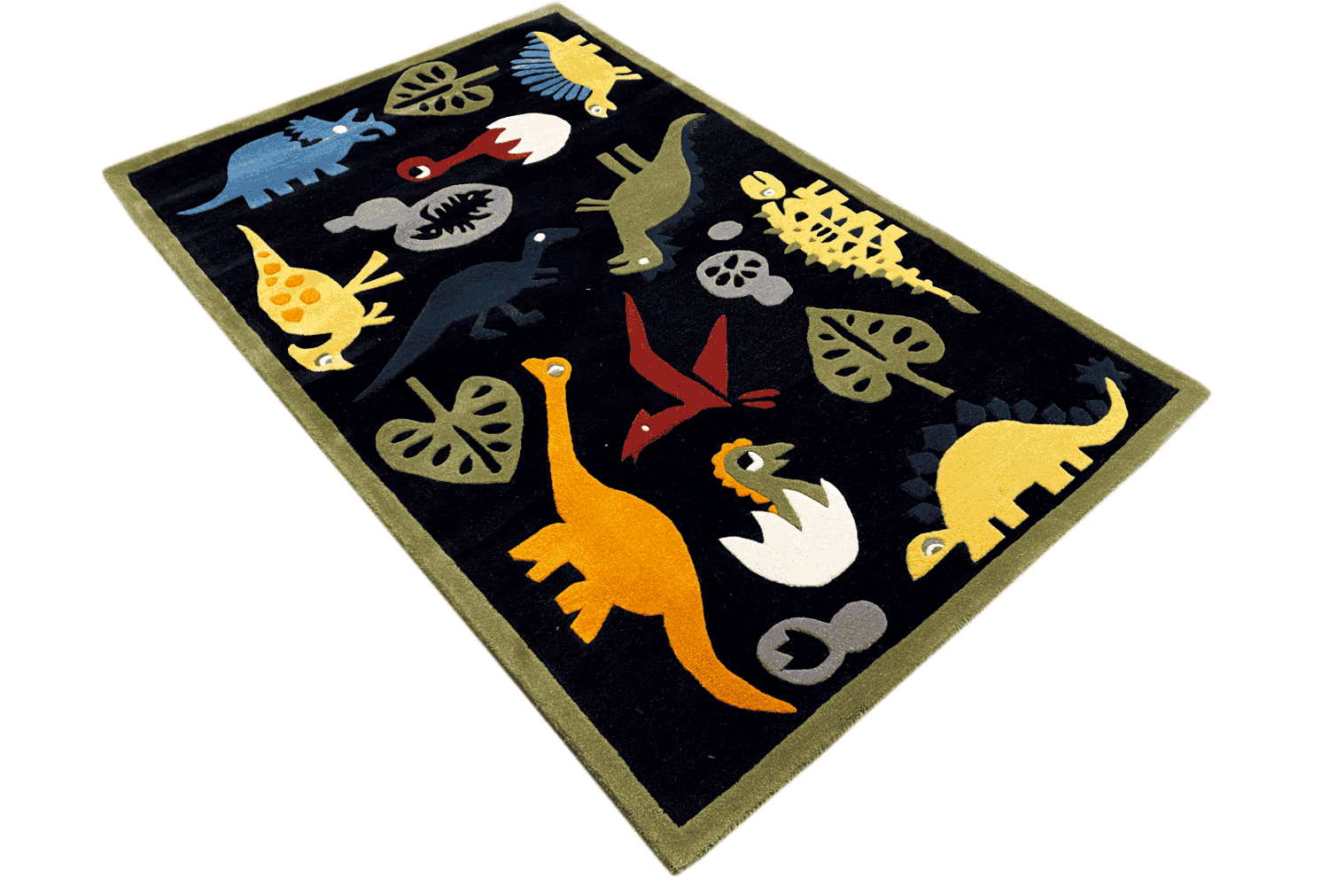  Handgetufteter Dinosaurier-Kinderteppich – Mehrfarbiger Spielzimmer-Teppich mit lustigem Dino-Design – 120x180 cm (4x6 ft) - Premium Handtuft from German Carpet Shop - Just €119! Shop now at German Carpet Shop