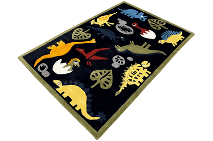 Handgetufteter Dinosaurier-Kinderteppich – Mehrfarbiger Spielzimmer-Teppich mit lustigem Dino-Design – 120x180 cm (4x6 ft) - German Carpet Shop