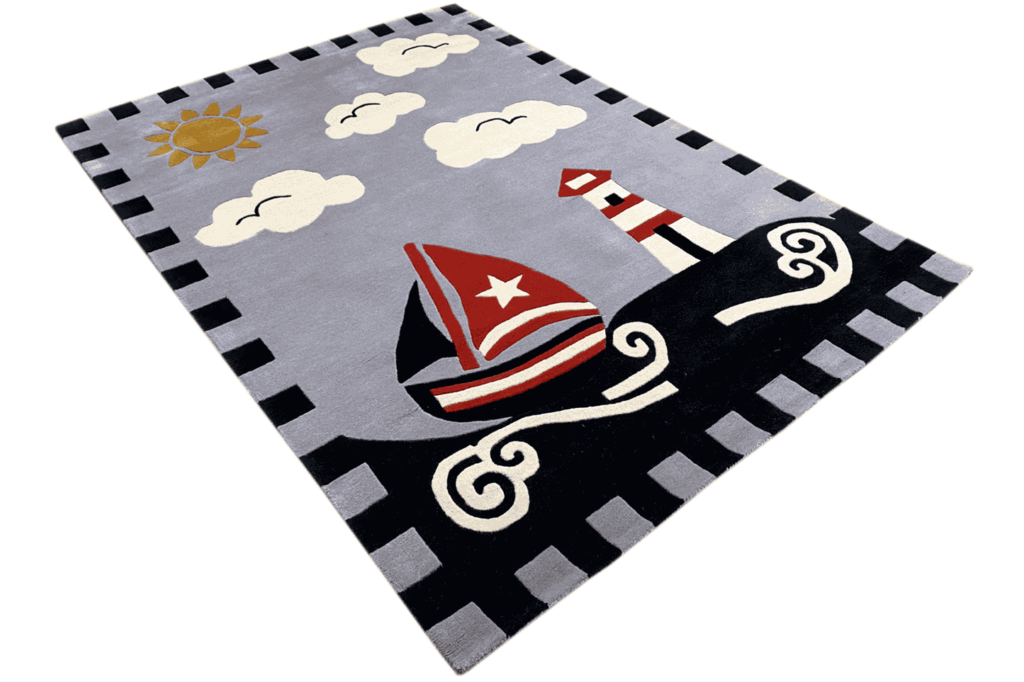 Leinen los! Handgetufteter Kinder-Segelboot-Teppich, 170x240cm (5.6x7.9 ft) - German Carpet Shop