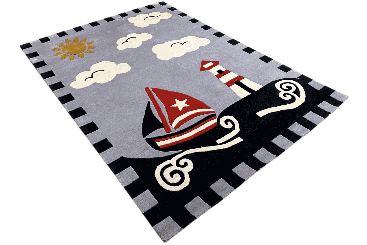 Leinen los! Handgetufteter Kinder-Segelboot-Teppich, 170x240cm (5.6x7.9 ft) - German Carpet Shop