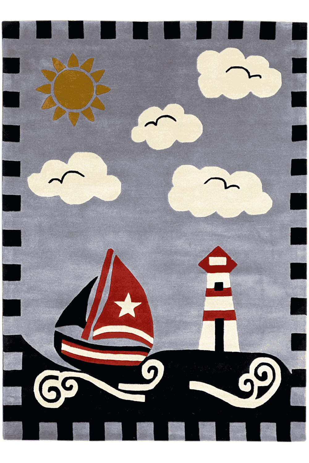 Leinen los! Handgetufteter Kinder-Segelboot-Teppich, 170x240cm (5.6x7.9 ft) - German Carpet Shop
