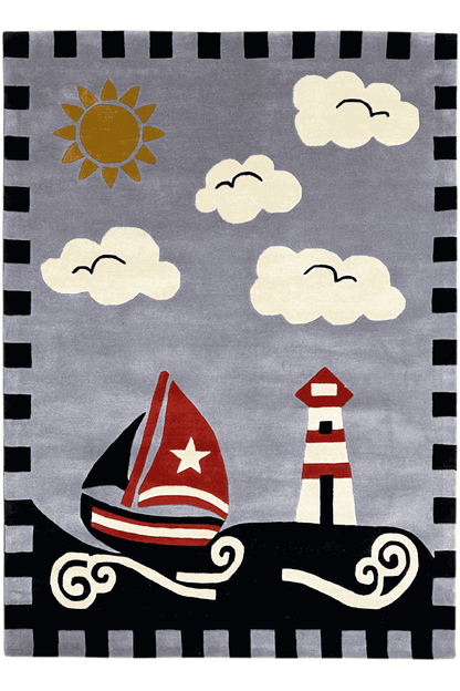 Leinen los! Handgetufteter Kinder-Segelboot-Teppich, 170x240cm (5.6x7.9 ft) - German Carpet Shop