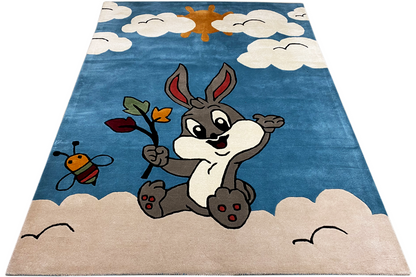 Sonnige Tage - Handgetufteter Kinderteppich mit Hase & Biene, 170x240cm (5.6x7.9 ft) - German Carpet Shop