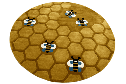 Runder Bienenwaben-Teppich für Kinder - Handgetuftet, 150x150cm (4.9x4.9ft) - German Carpet Shop
