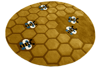 Runder Bienenwaben-Teppich für Kinder - Handgetuftet, 150x150cm (4.9x4.9ft) - German Carpet Shop