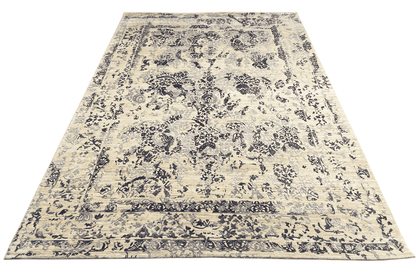 Moderner Beiger und Navy Blauer Designer Teppich - Handgefertigt aus Wolle/Viskose, 304x205 cm (8x10 ft) - German Carpet Shop