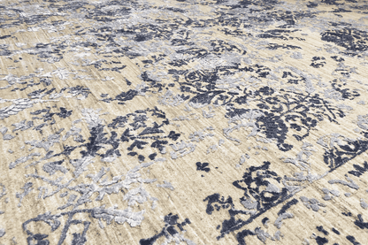 Moderner Beiger und Navy Blauer Designer Teppich - Handgefertigt aus Wolle/Viskose, 304x205 cm (8x10 ft) - German Carpet Shop