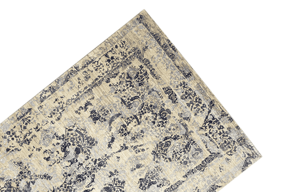 Moderner Beiger und Navy Blauer Designer Teppich - Handgefertigt aus Wolle/Viskose, 304x205 cm (8x10 ft) - German Carpet Shop