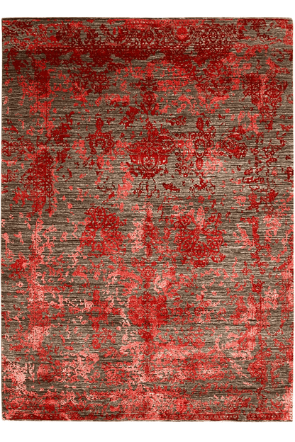 Moderner Roter und Grauer Designer Teppich - Handgefertigt aus Wolle/Viskose, 245x174 cm (8x6 ft) - German Carpet Shop