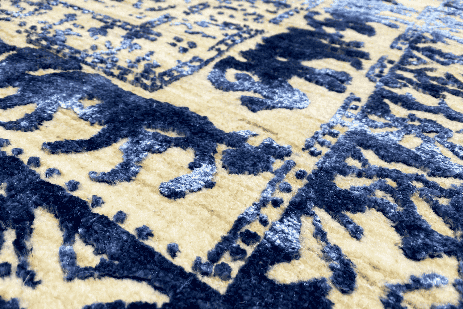 Moderner Beiger und Blauer Designer Teppich - Handgefertigt aus Wolle/Viskose, 235x171 cm (8x5.6 ft) - German Carpet Shop