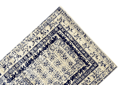 Moderner Beiger und Blauer Designer Teppich - Handgefertigt aus Wolle/Viskose, 235x171 cm (8x5.6 ft) - German Carpet Shop