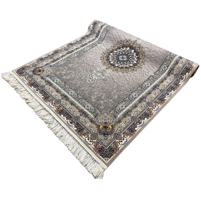 Anthrazitfarbener Teppich aus Polypropylen, 160x230cm, mit Symmetrie und Medaillon-Muster, geeignet für stark frequentierte Bereiche.