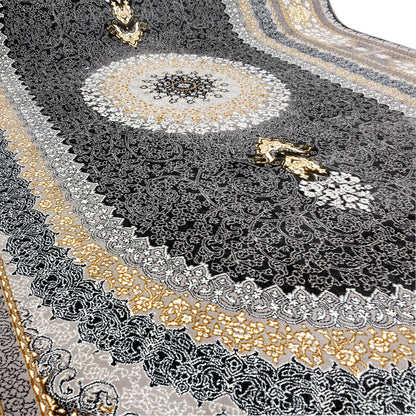 Schwarz-grauer Medaillon-Teppich 160x230cm maschinell hergestellt