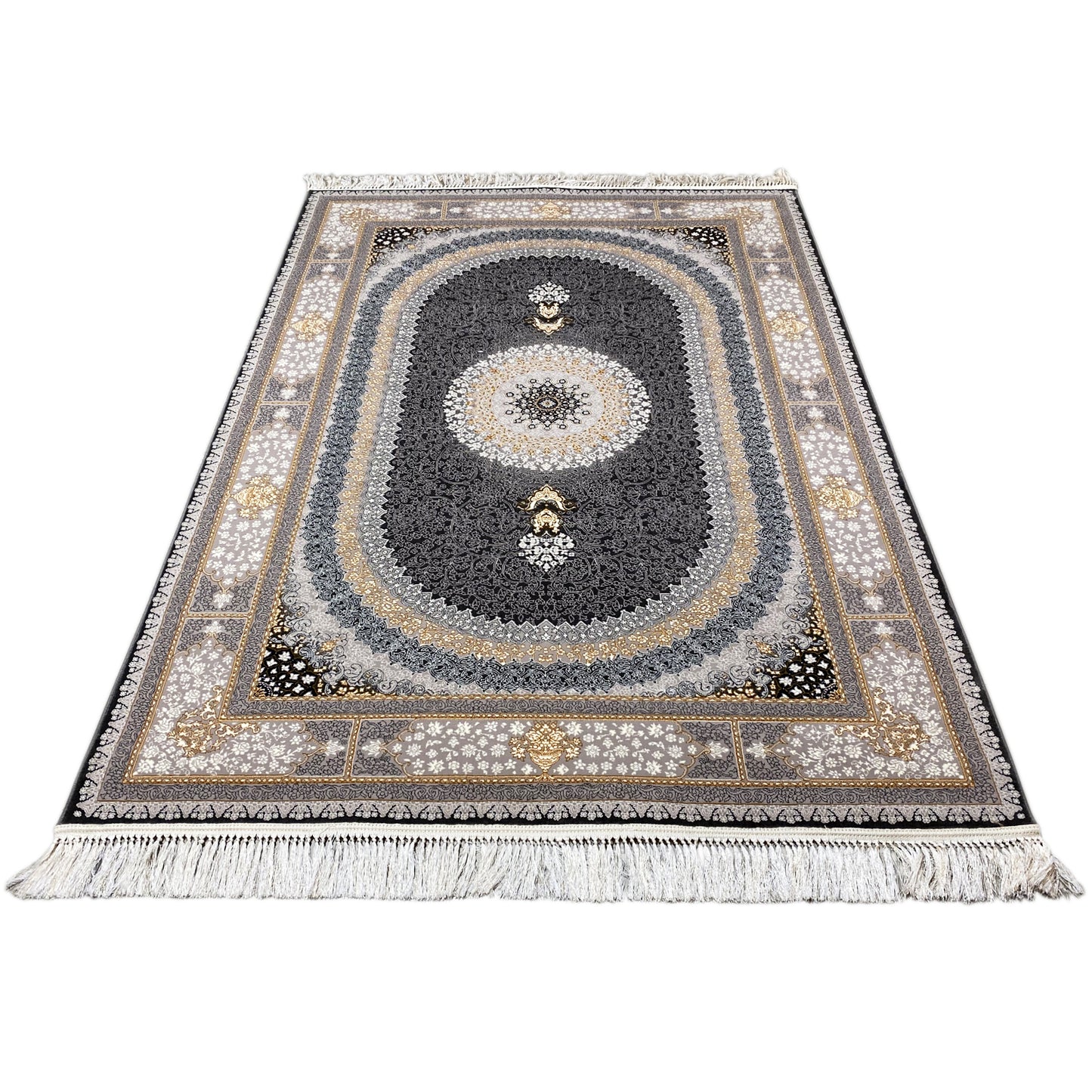Orientalischer Teppich 160x230cm für Wohnzimmer, strapazierfähig, Schwarz-Grau