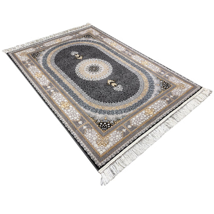 Moderner Deko Teppich Lara mit floralen Ornamenten in Anthrazit-Silber