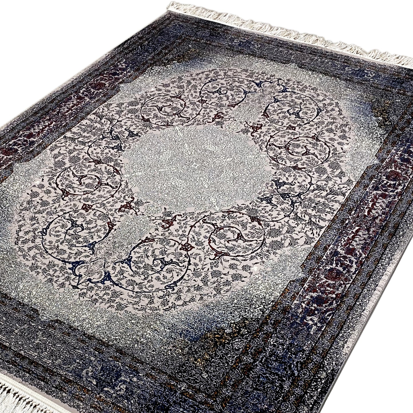 Klassischer Teppich mit Fransen und detailreichen Ornamenten für Schlafzimmer