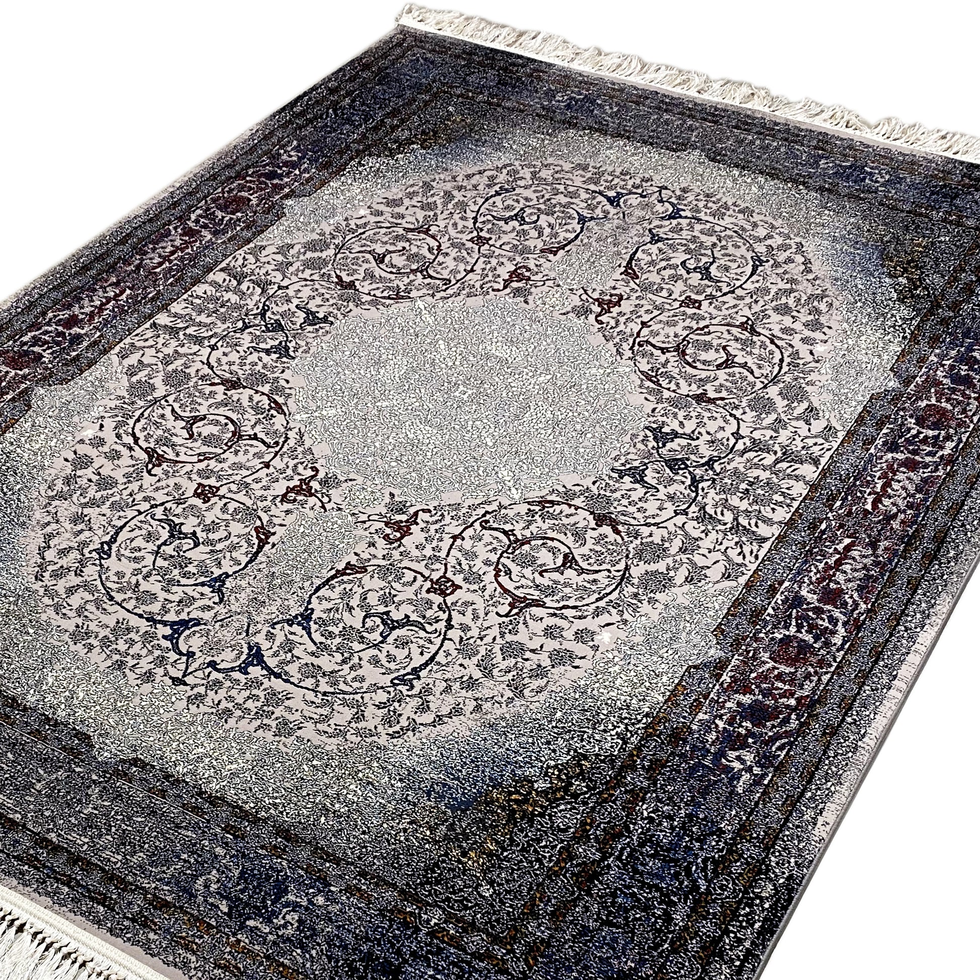 Klassischer Teppich mit Fransen und detailreichen Ornamenten für Schlafzimmer