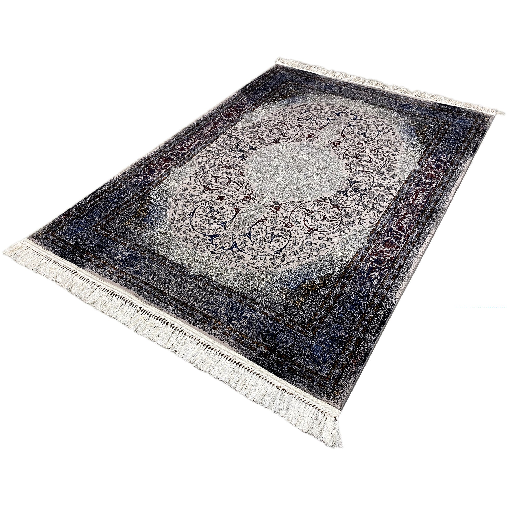 Teppich für Wohnzimmer in Dunkelblau-Grau, maschinell hergestellt, klassisches Design