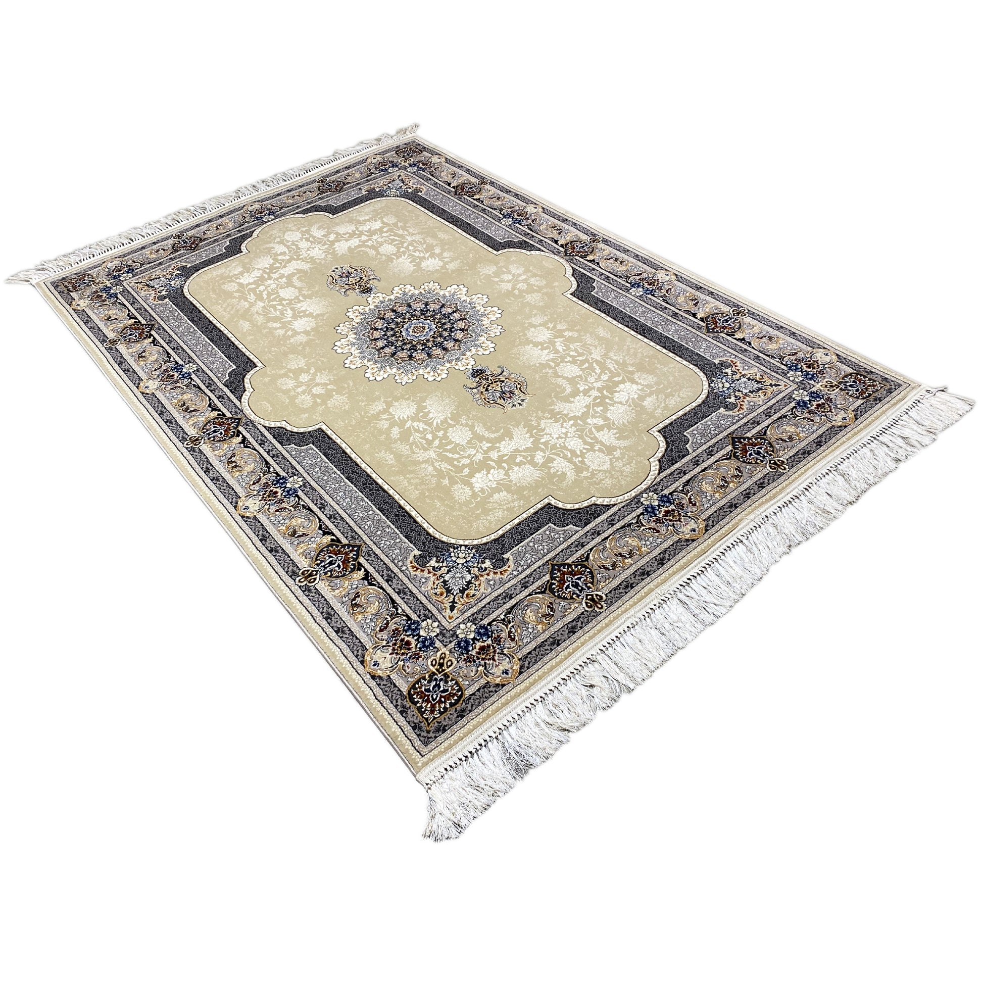 Moderner Deko Teppich Helena mit floralen Ornamenten in Creme-Grau