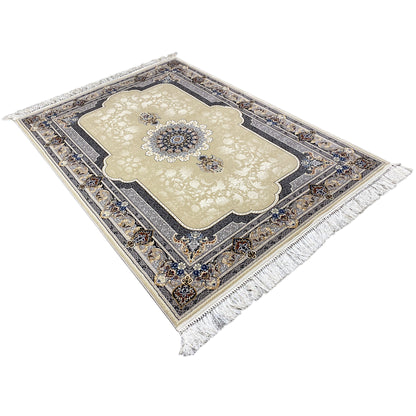 Moderner Deko Teppich Helena mit floralen Ornamenten in Creme-Grau