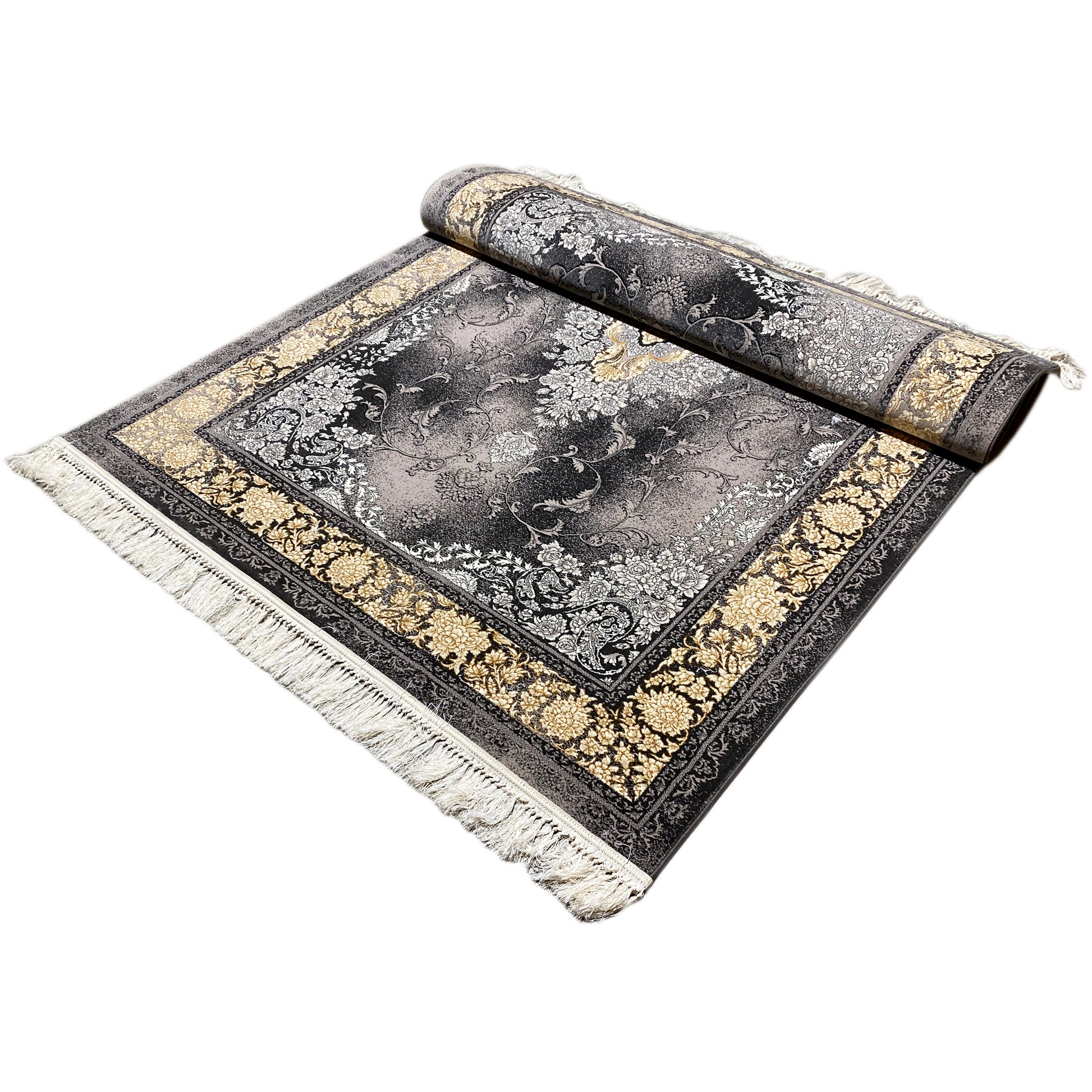 Schwarz-goldener Medaillon-Teppich 160x230cm maschinell hergestellt