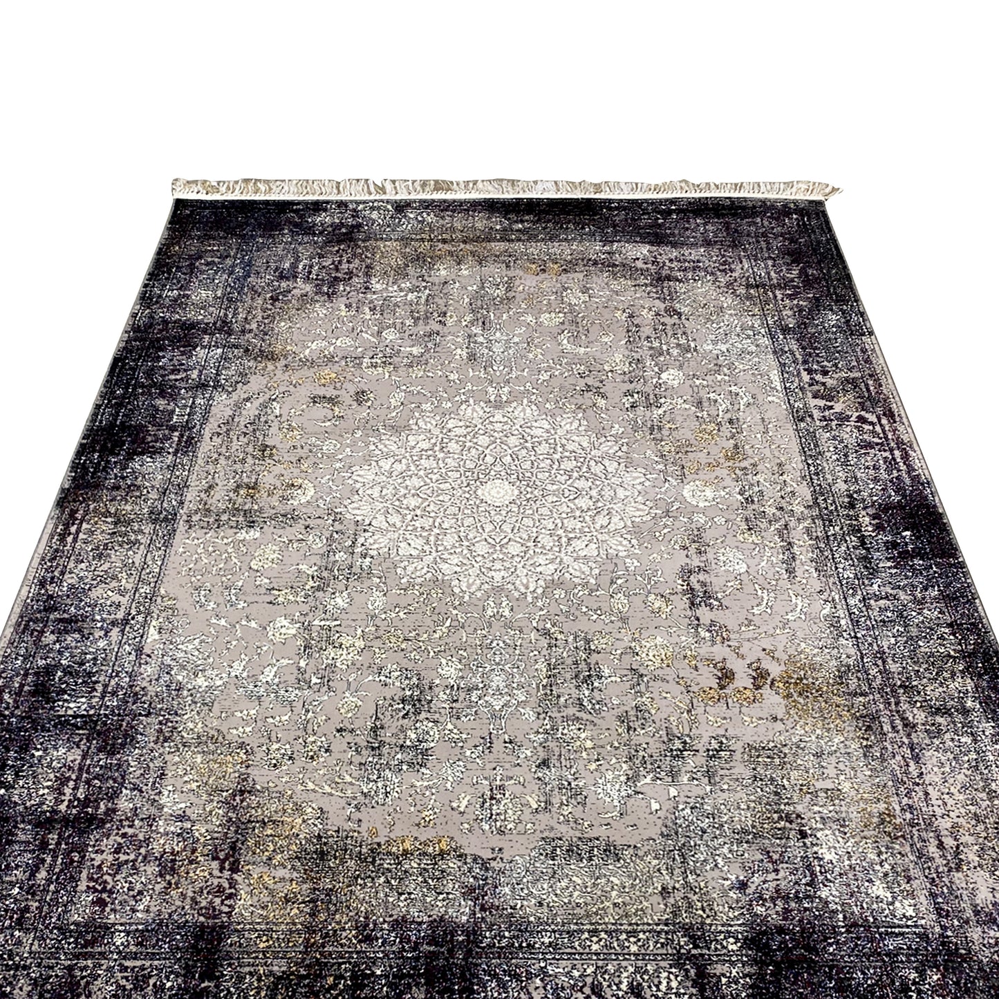 Teppich für Wohnzimmer in Grau-Beige, maschinell hergestellt, klassisches Design